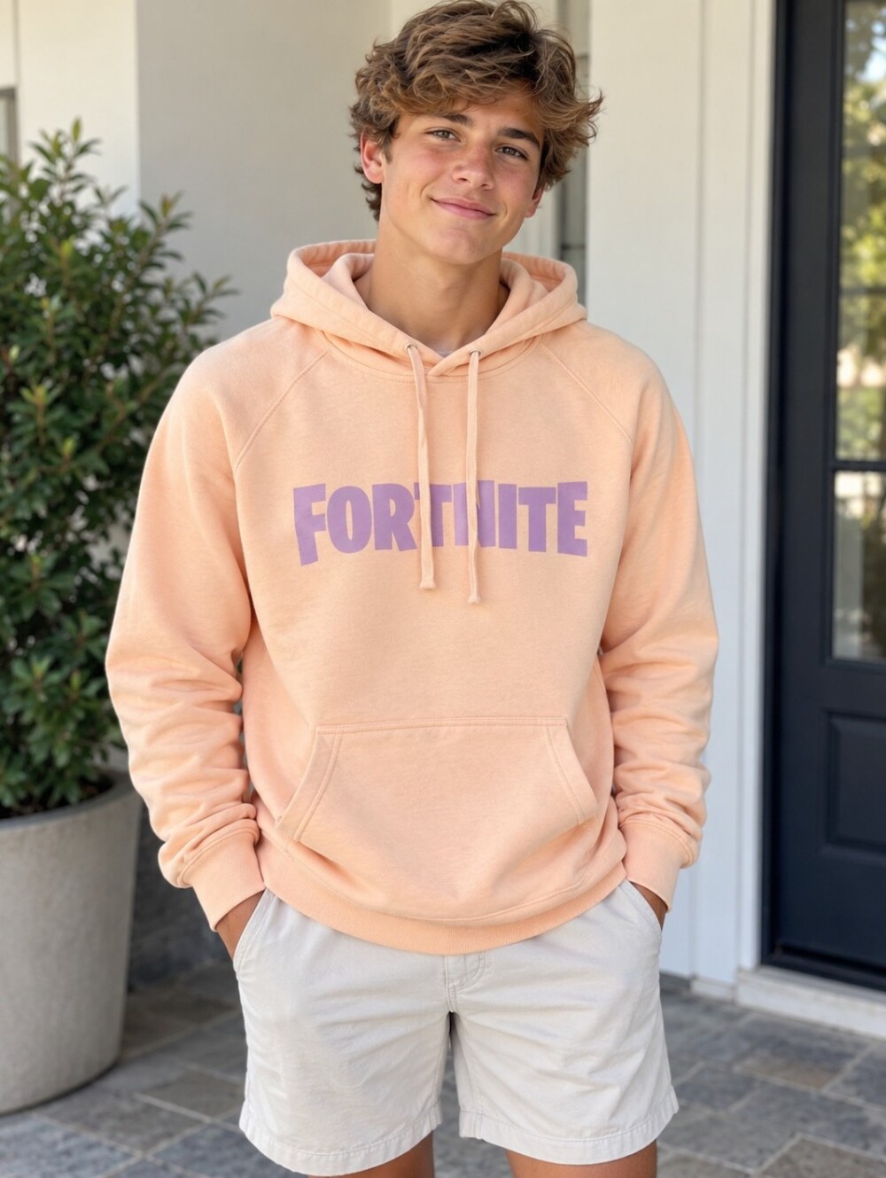 Fortnite pullover hoodie soft peach/coral Unisex Large Summer